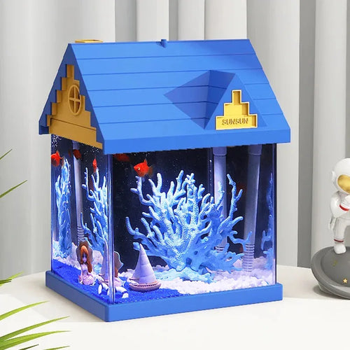 Desktop Glass Aquarium with Water Pump & LED Light
